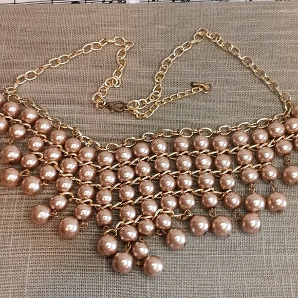 Elegant Gold and Cream Pearl Bead Bib Necklace - Picture 3 of 7